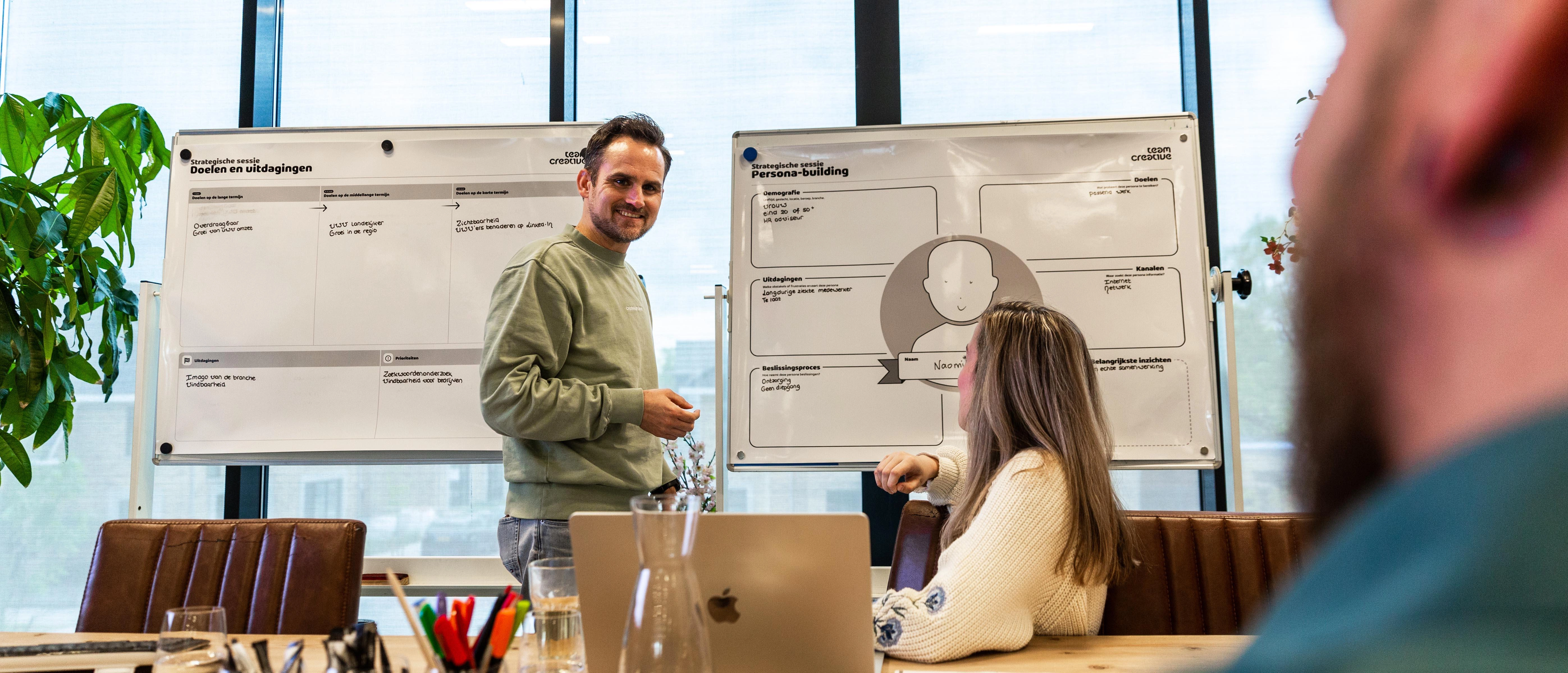 het team van TeamCreative tijdens een strategische sessie voor het maken van een maatwerk website