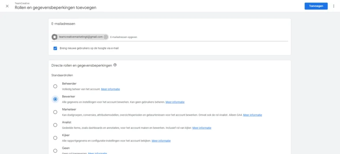 Mailadres toevoegen ga4 1