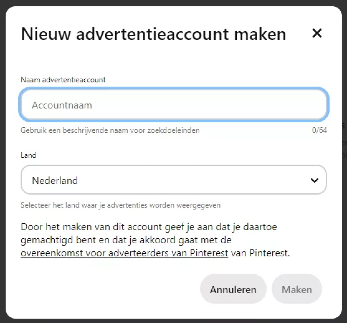 Pinterest nieuw advertentie account maken